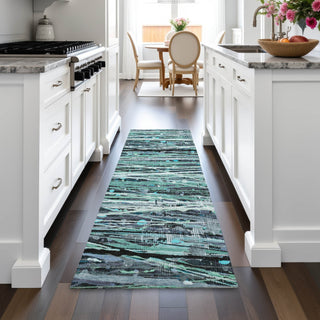 Piper Looms Chantille Stripes ACN2126 Teal Machine Washable Area Rug Runner Lifestyle Image Feature