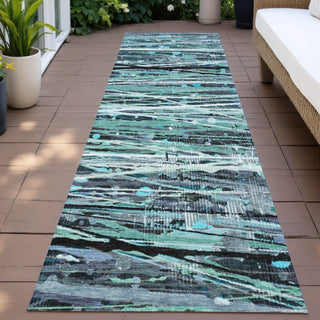 Piper Looms Chantille Stripes ACN2126 Teal Machine Washable Area Rug Runner Outdoor Lifestyle Image Feature