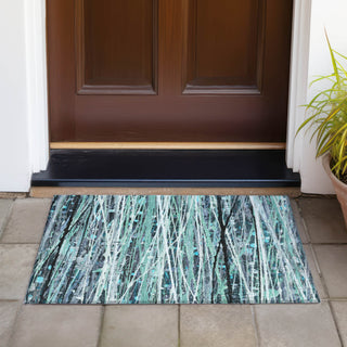 Piper Looms Chantille Stripes ACN2126 Teal Machine Washable Area Rug Scatter Outdoor Lifestyle Image Feature