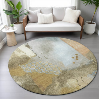 Piper Looms Chantille Modern ACN2127 Brown Machine Washable Area Rug Round Lifestyle Image Feature