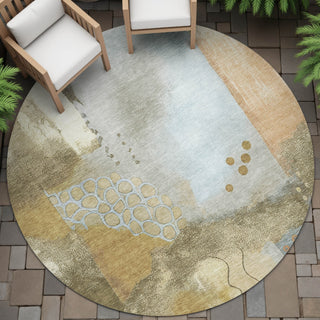 Piper Looms Chantille Modern ACN2127 Brown Machine Washable Area Rug Round Outdoor Lifestyle Image Feature