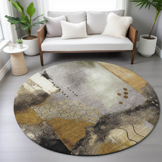 Piper Looms Chantille Modern ACN2127 Chocolate Machine Washable Area Rug Round Lifestyle Image Feature