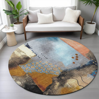 Piper Looms Chantille Modern ACN2127 Copper Machine Washable Area Rug Round Lifestyle Image Feature