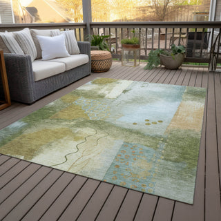 Piper Looms Chantille Modern ACN2127 Green Machine Washable Area Rug Outdoor Lifestyle Image Feature