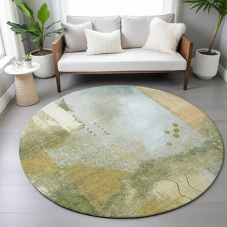 Piper Looms Chantille Modern ACN2127 Green Machine Washable Area Rug Round Lifestyle Image Feature