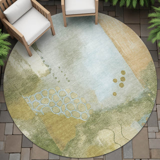 Piper Looms Chantille Modern ACN2127 Green Machine Washable Area Rug Round Outdoor Lifestyle Image Feature