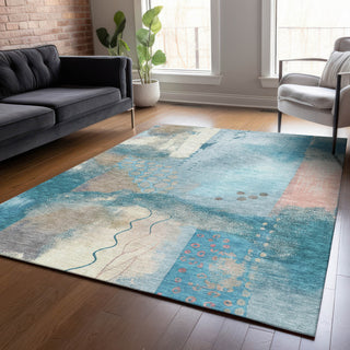 Piper Looms Chantille Modern ACN2127 Teal Machine Washable Area Rug Lifestyle Image Feature