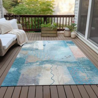 Piper Looms Chantille Modern ACN2127 Teal Machine Washable Area Rug Outdoor Lifestyle Image Feature