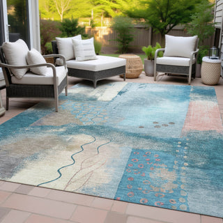 Piper Looms Chantille Modern ACN2127 Teal Machine Washable Area Rug Outdoor Lifestyle Image Feature