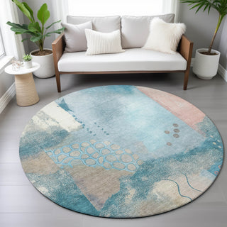 Piper Looms Chantille Modern ACN2127 Teal Machine Washable Area Rug Round Lifestyle Image Feature