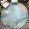 Piper Looms Chantille Modern ACN2127 Teal Machine Washable Area Rug Round Outdoor Lifestyle Image Feature