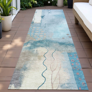 Piper Looms Chantille Modern ACN2127 Teal Machine Washable Area Rug Runner Outdoor Lifestyle Image Feature