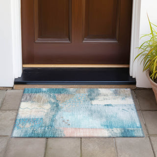 Piper Looms Chantille Modern ACN2127 Teal Machine Washable Area Rug Scatter Outdoor Lifestyle Image Feature