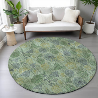 Piper Looms Chantille Floral ACN2128 Aloe Machine Washable Area Rug Round Lifestyle Image Feature