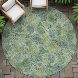 Piper Looms Chantille Floral ACN2128 Aloe Machine Washable Area Rug Round Outdoor Lifestyle Image Feature