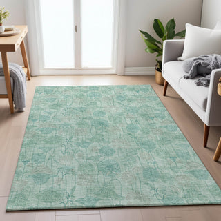 Piper Looms Chantille Floral ACN2128 Aqua Machine Washable Area Rug Lifestyle Image Feature