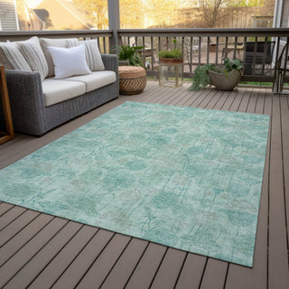 Piper Looms Chantille Floral ACN2128 Aqua Machine Washable Area Rug Outdoor Lifestyle Image Feature