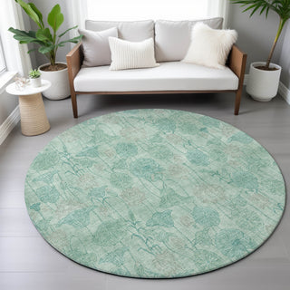 Piper Looms Chantille Floral ACN2128 Aqua Machine Washable Area Rug Round Lifestyle Image Feature