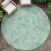 Piper Looms Chantille Floral ACN2128 Aqua Machine Washable Area Rug Round Outdoor Lifestyle Image Feature