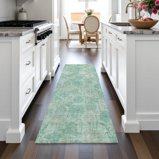 Piper Looms Chantille Floral ACN2128 Aqua Machine Washable Area Rug Runner Lifestyle Image Feature