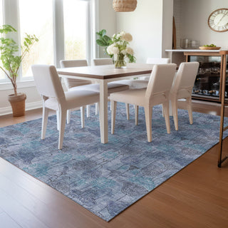 Piper Looms Chantille Floral ACN2128 Blue Machine Washable Area Rug Lifestyle Image Feature