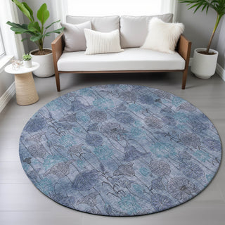 Piper Looms Chantille Floral ACN2128 Blue Machine Washable Area Rug Round Lifestyle Image Feature