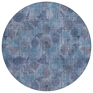 Piper Looms Chantille Floral ACN2128 Blue Machine Washable Area Rug Round Main Image