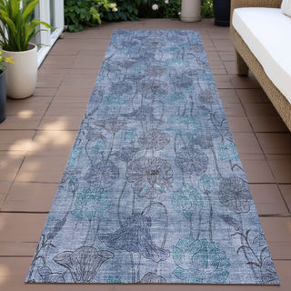 Piper Looms Chantille Floral ACN2128 Blue Machine Washable Area Rug Runner Outdoor Lifestyle Image Feature