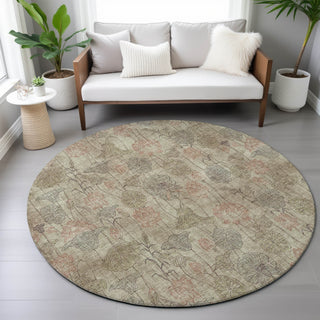 Piper Looms Chantille Floral ACN2128 Brown Machine Washable Area Rug Round Lifestyle Image Feature