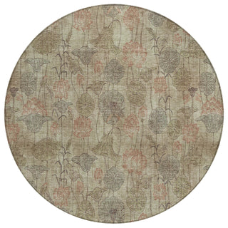 Piper Looms Chantille Floral ACN2128 Brown Machine Washable Area Rug Round Main Image