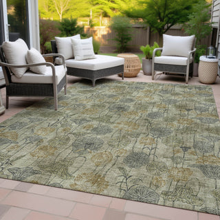Piper Looms Chantille Floral ACN2128 Khaki Machine Washable Area Rug Outdoor Lifestyle Image Feature