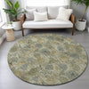 Piper Looms Chantille Floral ACN2128 Khaki Machine Washable Area Rug Round Lifestyle Image Feature