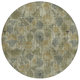 Piper Looms Chantille Floral ACN2128 Khaki Machine Washable Area Rug Round Main Image