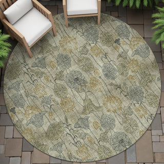 Piper Looms Chantille Floral ACN2128 Khaki Machine Washable Area Rug Round Outdoor Lifestyle Image Feature