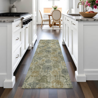 Piper Looms Chantille Floral ACN2128 Khaki Machine Washable Area Rug Runner Lifestyle Image Feature