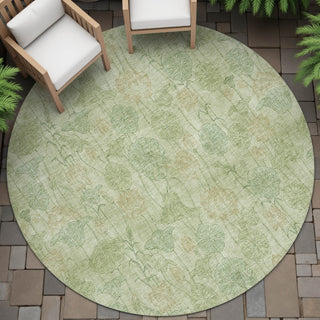 Piper Looms Chantille Floral ACN2128 Sage Machine Washable Area Rug Round Outdoor Lifestyle Image Feature