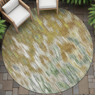 Piper Looms Chantille Abstract ACN2129 Brown Machine Washable Area Rug Round Outdoor Lifestyle Image Feature