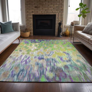Piper Looms Chantille Abstract ACN2129 Green Machine Washable Area Rug Lifestyle Image Feature