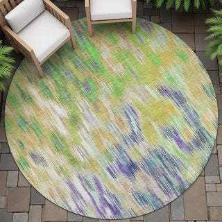 Piper Looms Chantille Abstract ACN2129 Green Machine Washable Area Rug Round Outdoor Lifestyle Image Feature