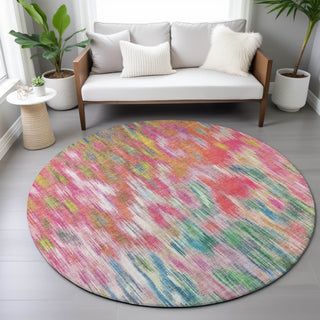 Piper Looms Chantille Abstract ACN2129 Pink Machine Washable Area Rug Round Lifestyle Image Feature
