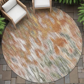 Piper Looms Chantille Abstract ACN2129 Terracotta Machine Washable Area Rug Round Outdoor Lifestyle Image Feature