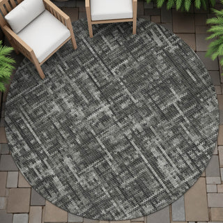 Piper Looms Chantille Stripes ACN2130 Charcoal Machine Washable Area Rug Round Outdoor Lifestyle Image Feature
