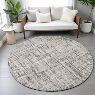 Piper Looms Chantille Stripes ACN2130 Taupe Machine Washable Area Rug Round Lifestyle Image Feature