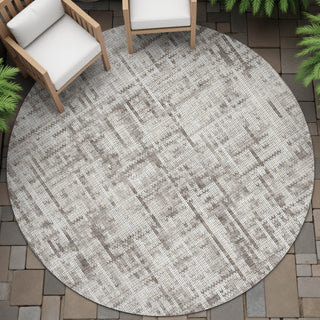 Piper Looms Chantille Stripes ACN2130 Taupe Machine Washable Area Rug Round Outdoor Lifestyle Image Feature