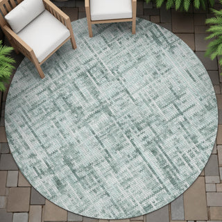 Piper Looms Chantille Stripes ACN2130 Teal Machine Washable Area Rug Round Outdoor Lifestyle Image Feature