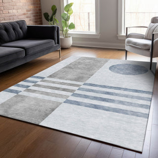 Piper Looms Chantille Geometric ACN2131 Blue Machine Washable Area Rug Lifestyle Image Feature