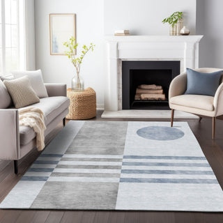 Piper Looms Chantille Geometric ACN2131 Blue Machine Washable Area Rug Lifestyle Image Feature