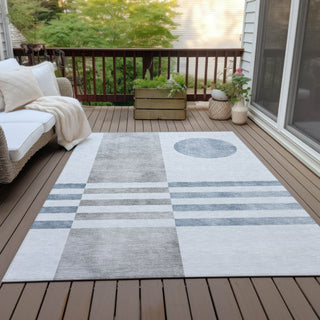 Piper Looms Chantille Geometric ACN2131 Blue Machine Washable Area Rug Outdoor Lifestyle Image Feature