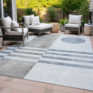 Piper Looms Chantille Geometric ACN2131 Blue Machine Washable Area Rug Outdoor Lifestyle Image Feature