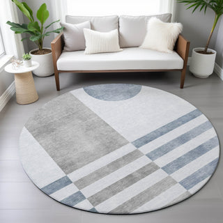 Piper Looms Chantille Geometric ACN2131 Blue Machine Washable Area Rug Round Lifestyle Image Feature